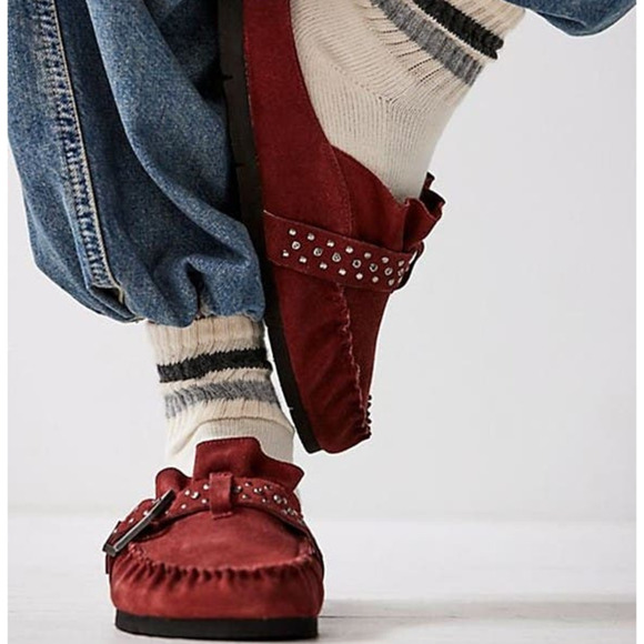 Free People Studded After Riding Mules Suede Slip-On Red Rust Size 10 NEW - Picture 9 of 9